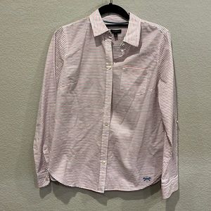 Talbots. Size 6. Striped button-down. Red white blue. Dragonfly bottom front